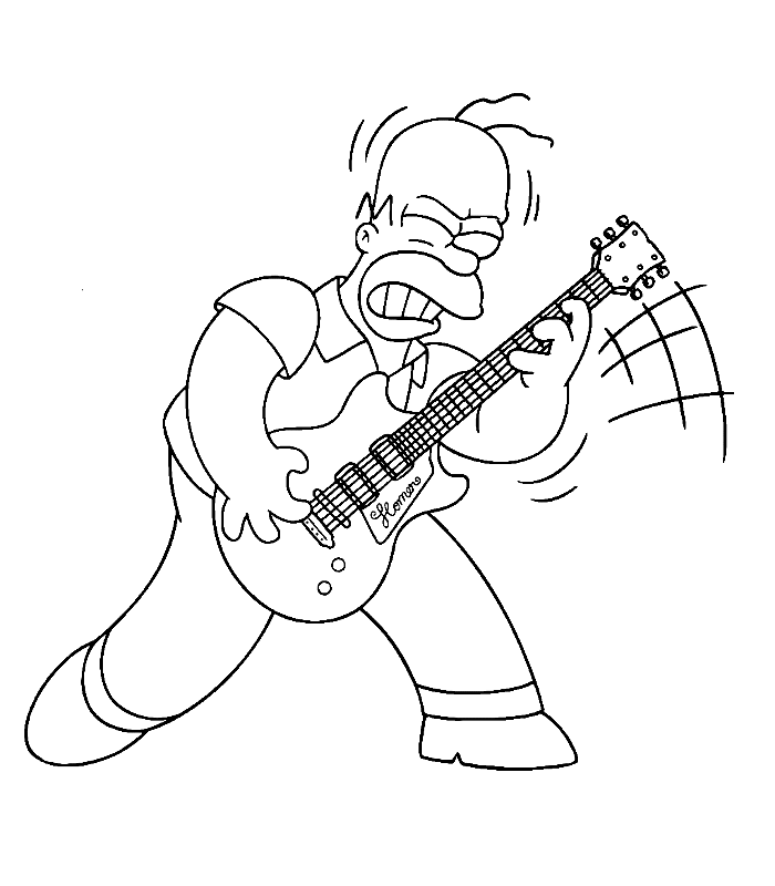 coloriage homer simpson joue de la guitare